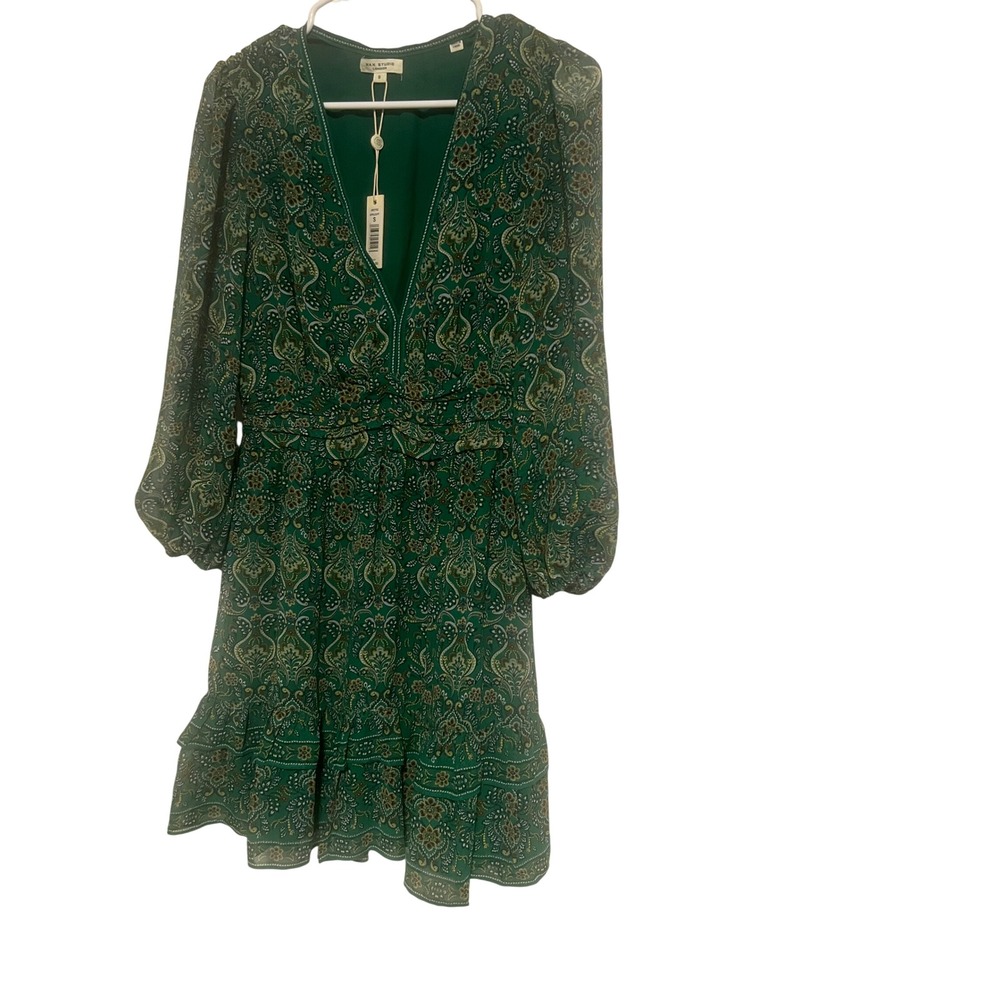 Max Studio London Green Paisley V-Neck Smocked Mini Dress NWT Size S